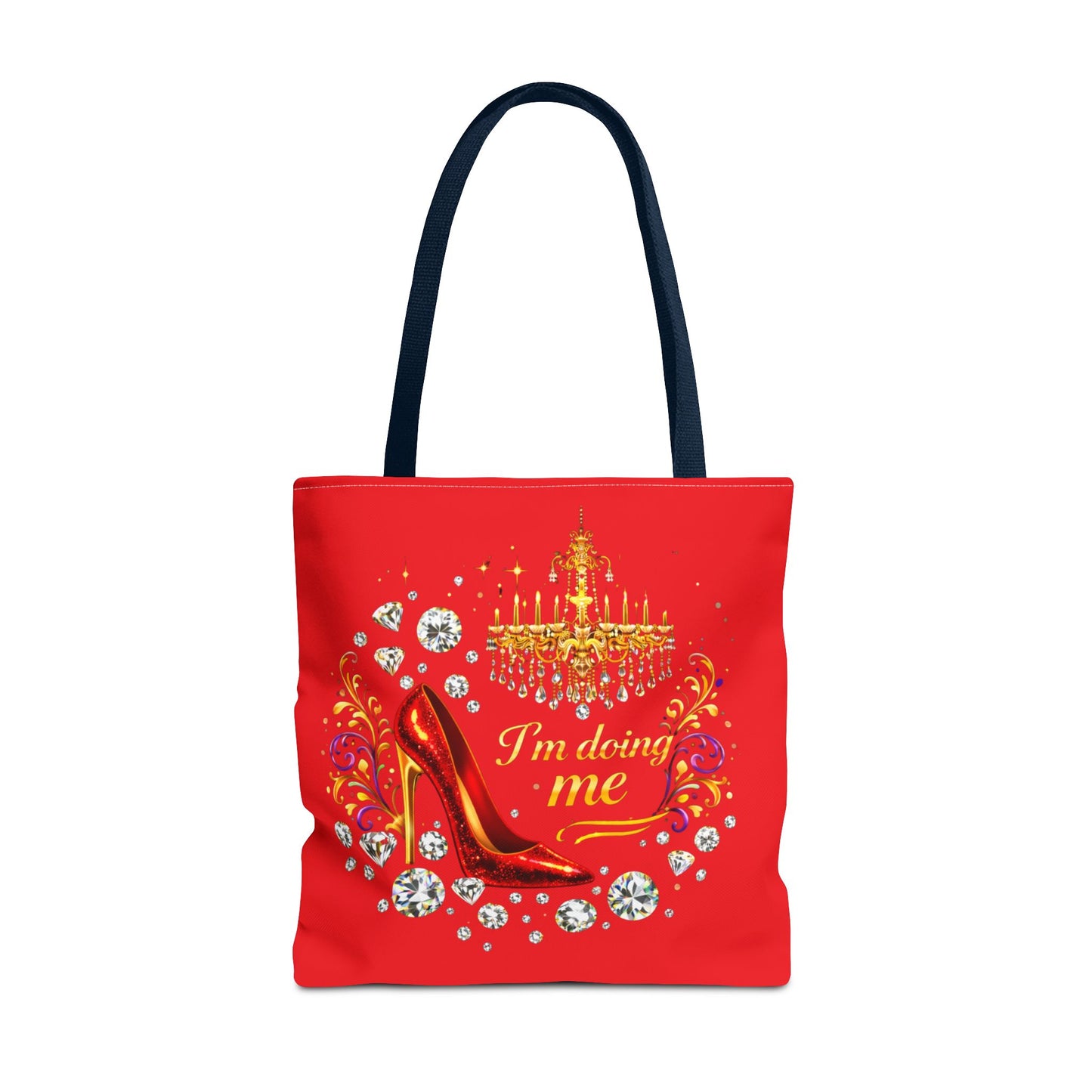 Red 'I'm Doing Me' Tote Bag — Glam High Heel & Chandelier Design