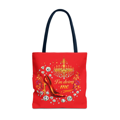 Red 'I'm Doing Me' Tote Bag — Glam High Heel & Chandelier Design