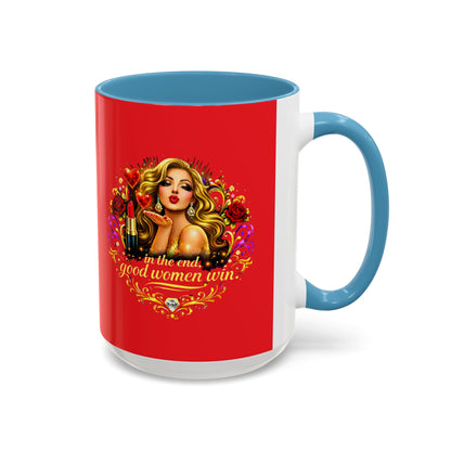Coffee Mug — “In the End, Good Women Win” BLONDE Retro Glam Accent Mug (11/15 oz)