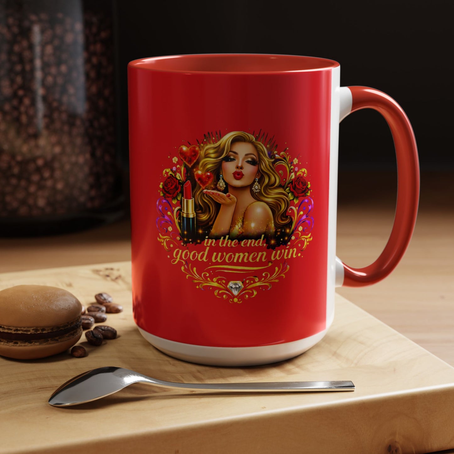 Coffee Mug — “In the End, Good Women Win” BLONDE Retro Glam Accent Mug (11/15 oz)