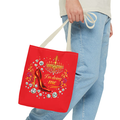 Red 'I'm Doing Me' Tote Bag — Glam High Heel & Chandelier Design