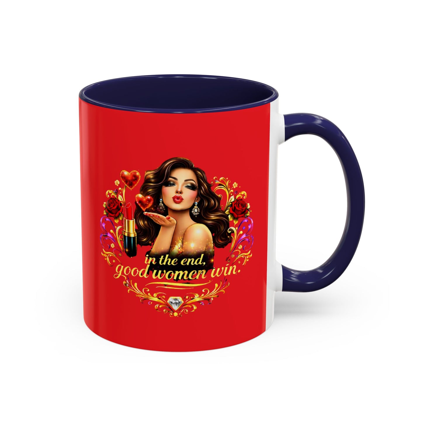 Coffee Mug — "In the End, Good Women Win" BRUNETTE Retro Pin-Up Design
