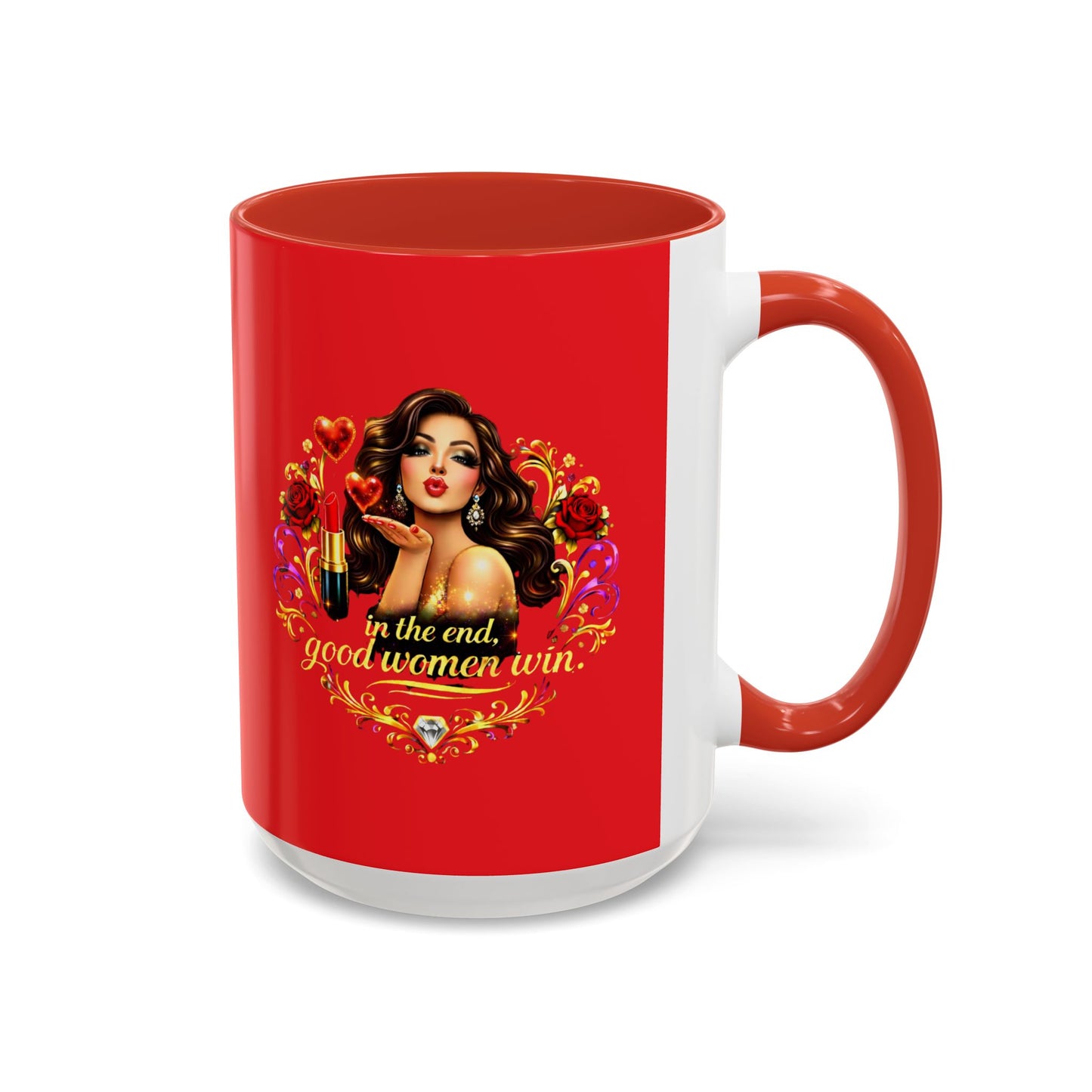 Coffee Mug — "In the End, Good Women Win" BRUNETTE Retro Pin-Up Design