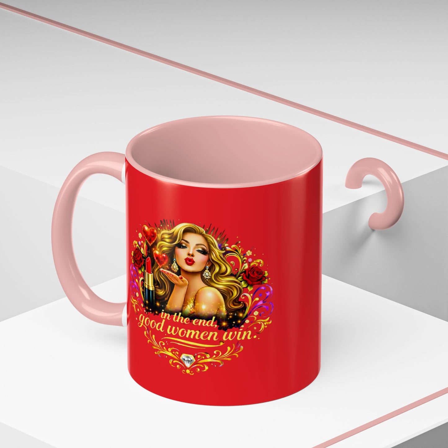 Coffee Mug — “In the End, Good Women Win” BLONDE Retro Glam Accent Mug (11/15 oz)