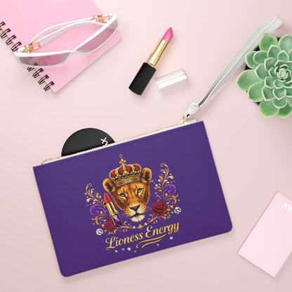 Lioness Energy Clutch Bag — Regal Crowned Lion Cosmetic Wristlet