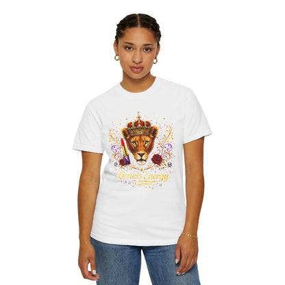 Lioness Crown T-Shirt — Regal Lion Head Graphic with Crown, Rose & 'Lioness Energy'