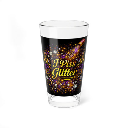 Mixing Glass — 16oz Pint Glass with "I Piss Glitter" Mardi Gras Party Design