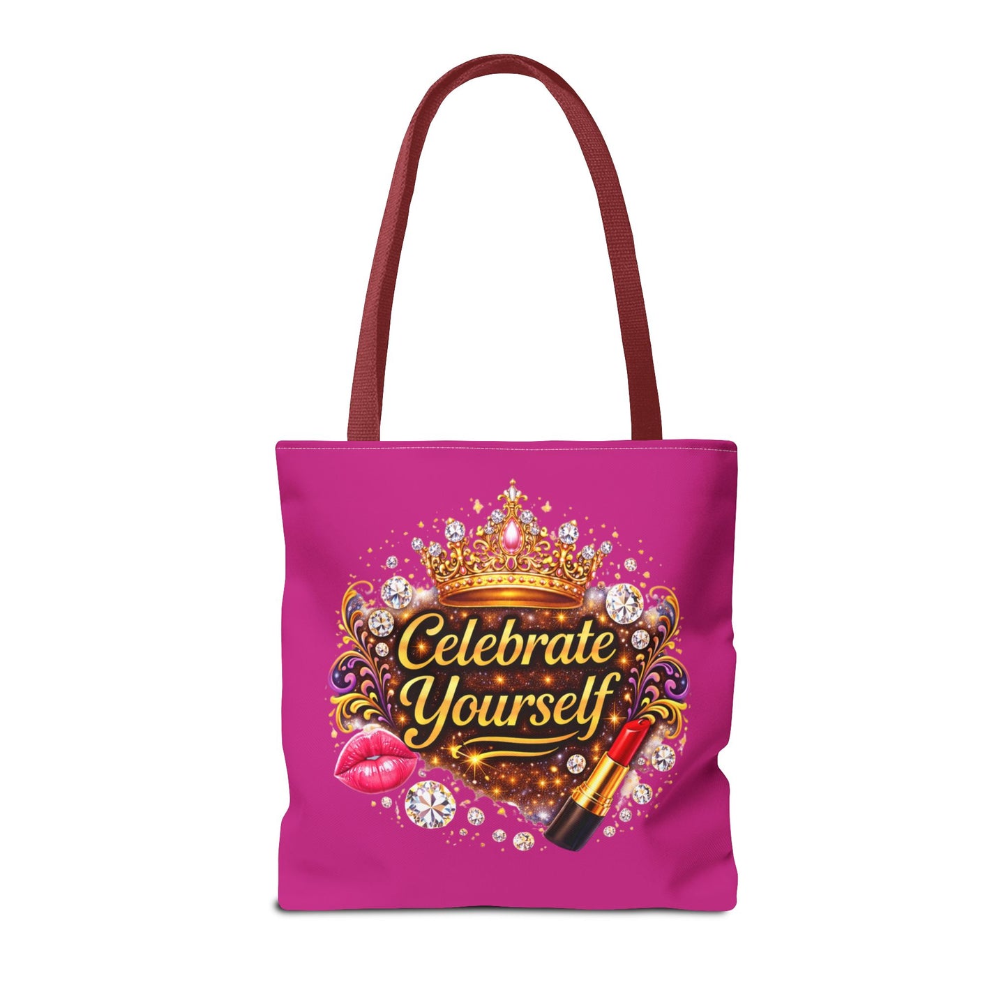 Celebrate Yourself Pink Tote Bag — Crown & Lipstick Glam Aesthetic
