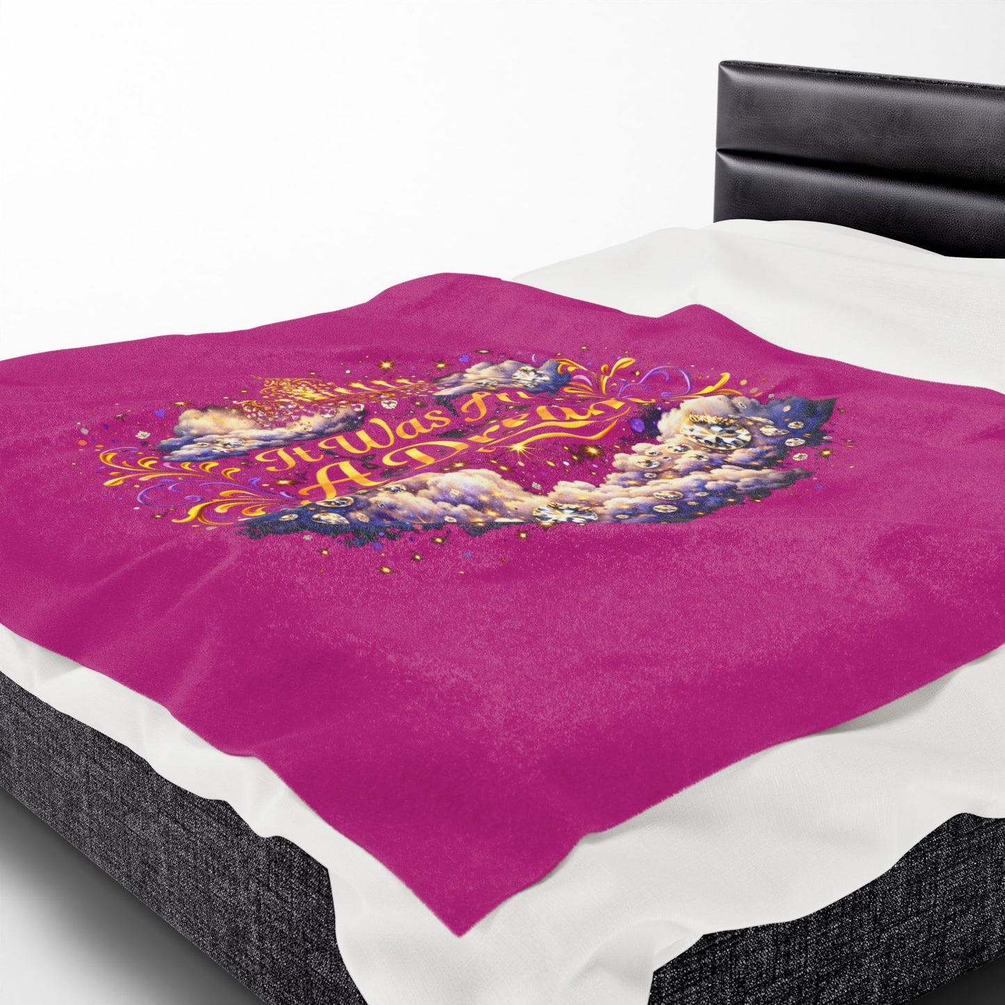 Dreamy Velveteen Plush Blanket - "It Was All A Dream" Cloud & Chandelier Design