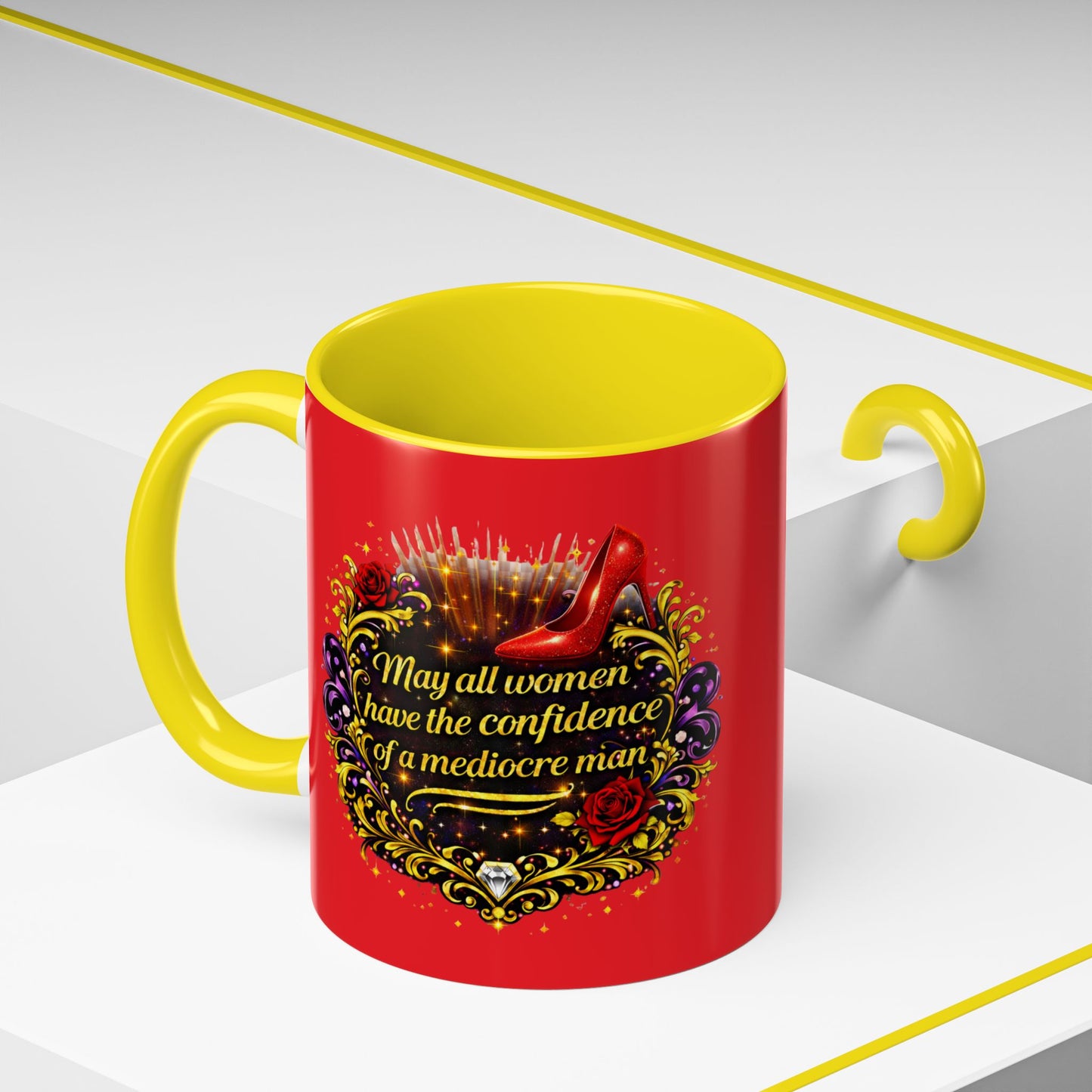 Coffee Mug — "May All Women Have the Confidence of a Mediocre Man" Red Accent