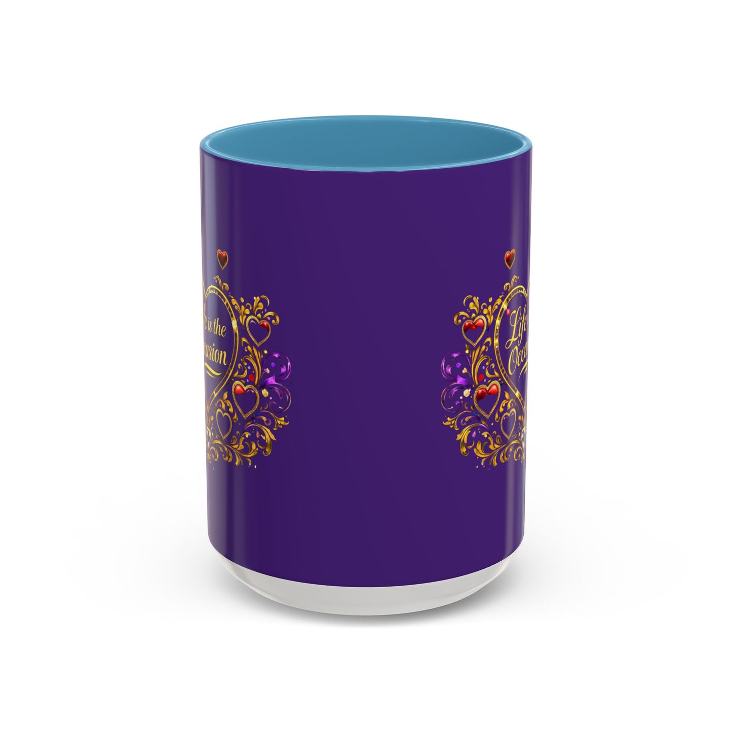 Life Is the Occasion Gold Heart Accent Coffee Mug — Inspirational Purple 11/15oz