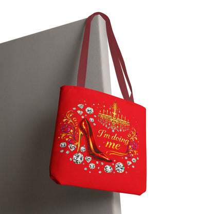 Red 'I'm Doing Me' Tote Bag — Glam High Heel & Chandelier Design