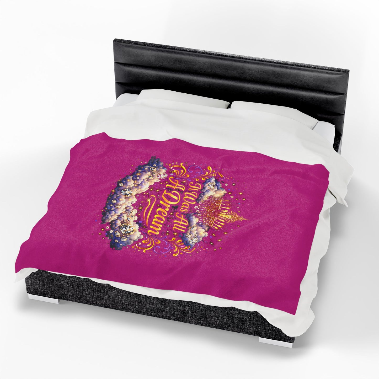 Dreamy Velveteen Plush Blanket - "It Was All A Dream" Cloud & Chandelier Design