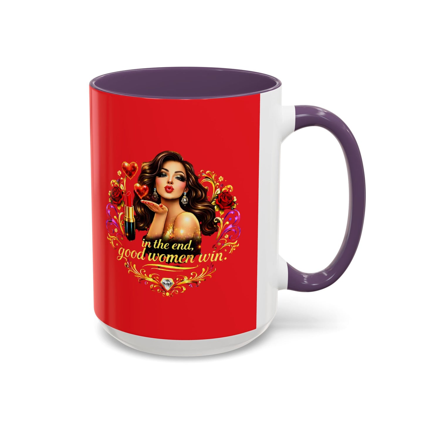 Coffee Mug — "In the End, Good Women Win" BRUNETTE Retro Pin-Up Design