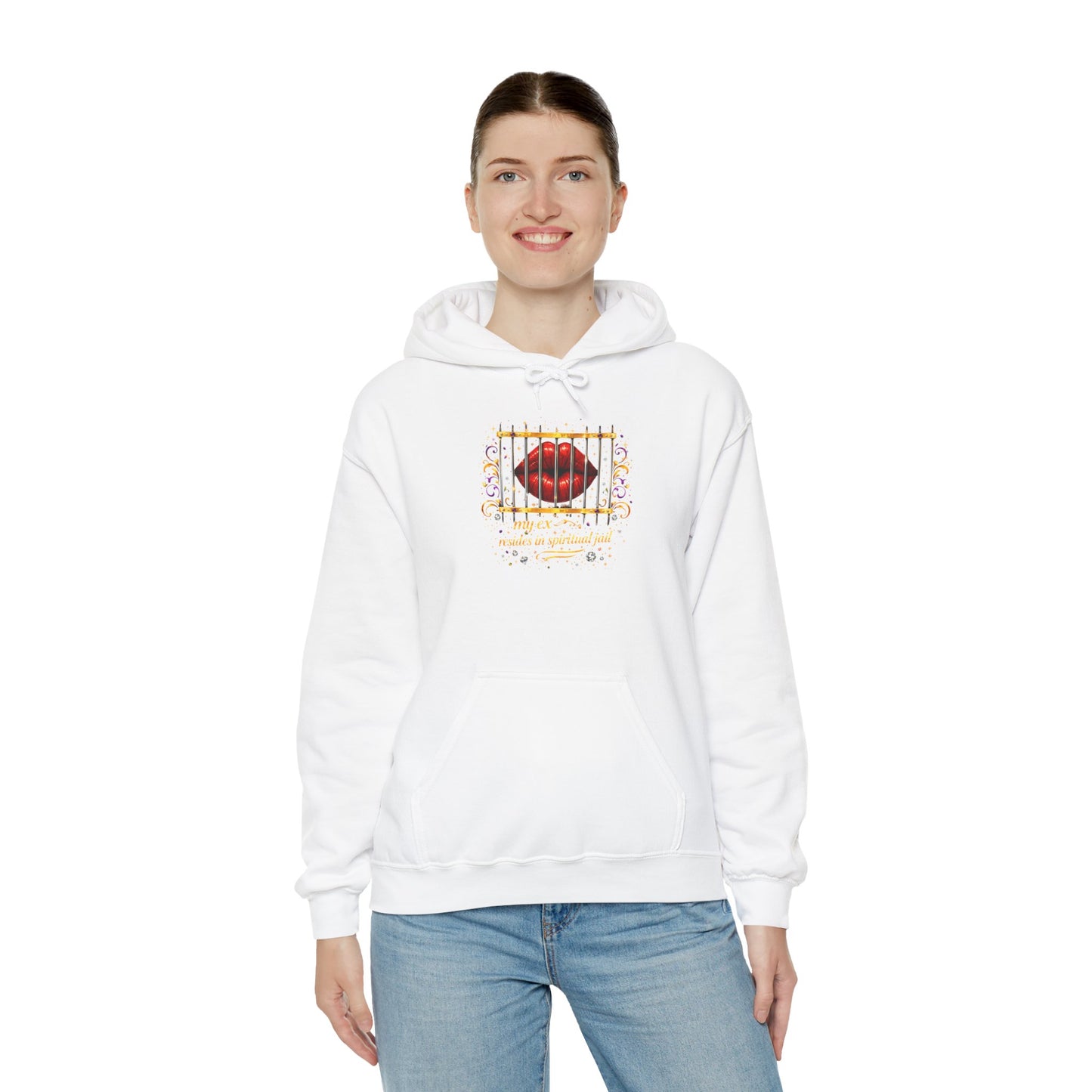 Kiss Through Bars Hoodie — Romantic Lip Print Pullover