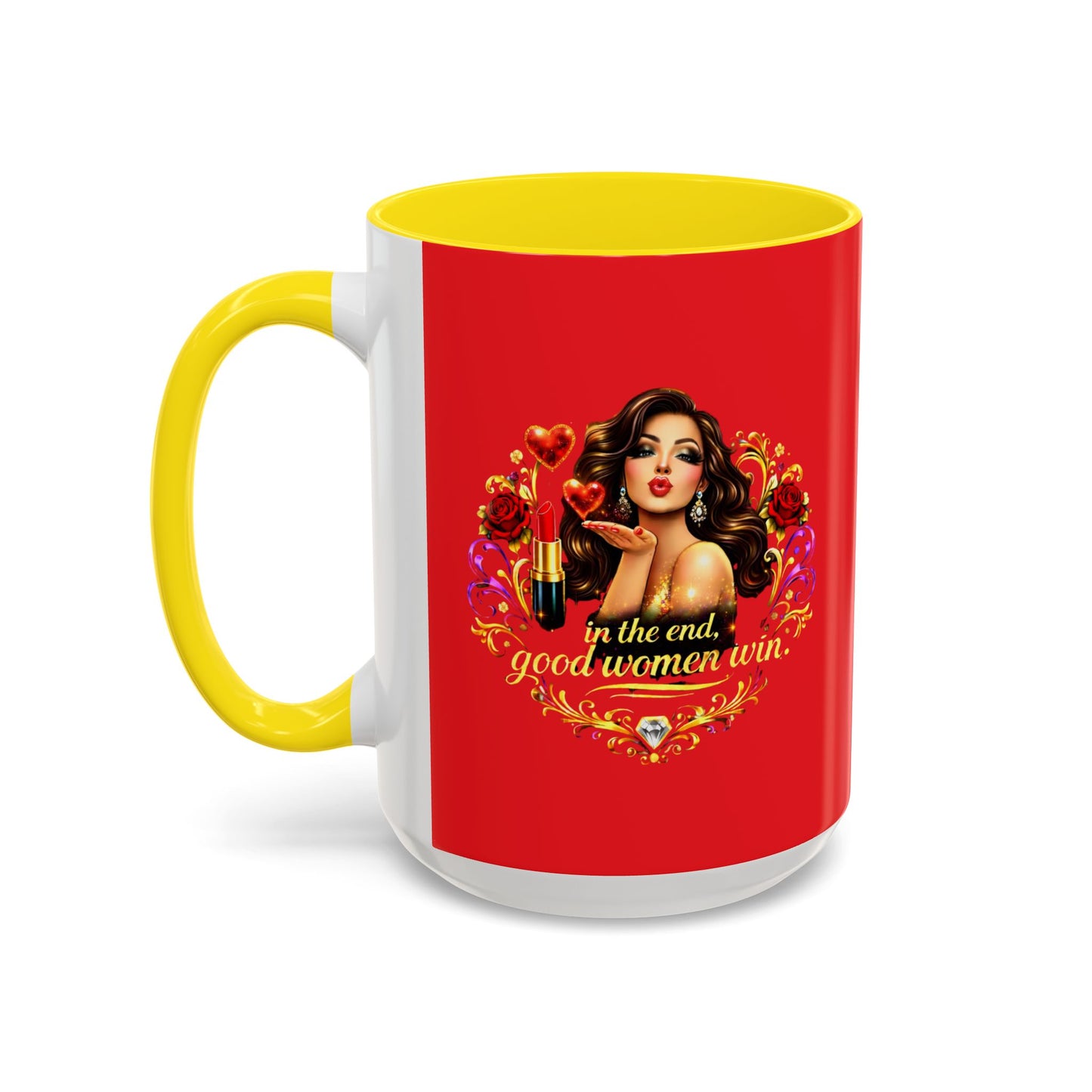 Coffee Mug — "In the End, Good Women Win" BRUNETTE Retro Pin-Up Design