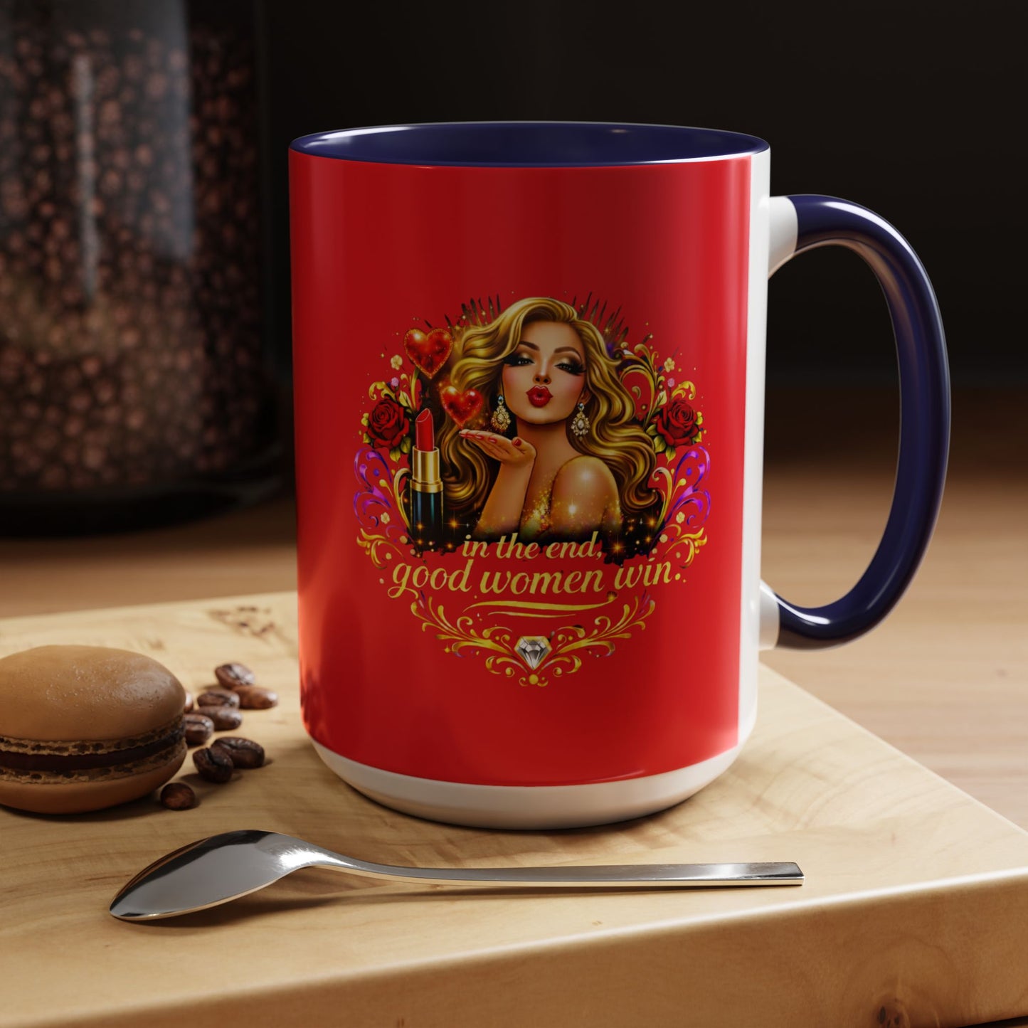 Coffee Mug — “In the End, Good Women Win” BLONDE Retro Glam Accent Mug (11/15 oz)