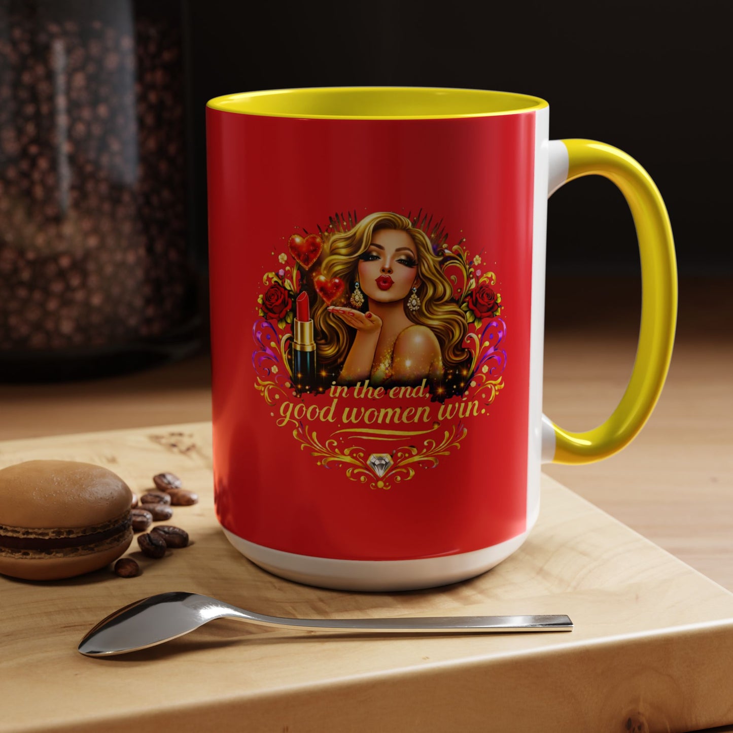 Coffee Mug — “In the End, Good Women Win” BLONDE Retro Glam Accent Mug (11/15 oz)