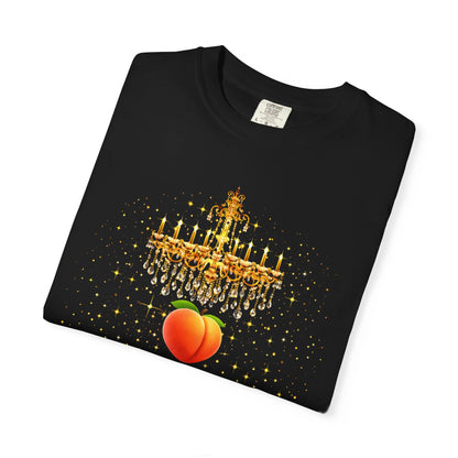 T-Shirt — 'The only home I ever knew was on my husband's family' Peach & Chandelier Graphic