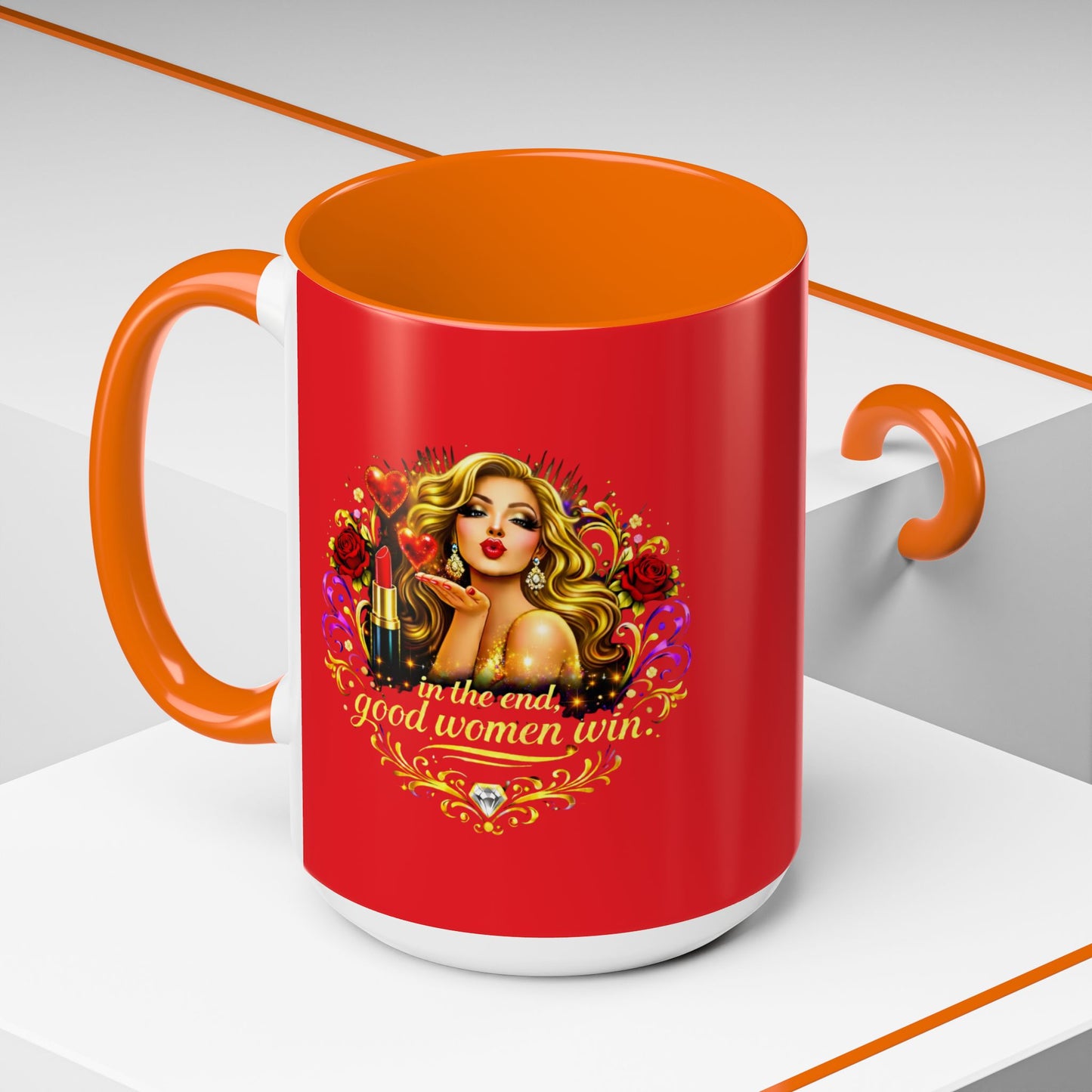 Coffee Mug — “In the End, Good Women Win” BLONDE Retro Glam Accent Mug (11/15 oz)