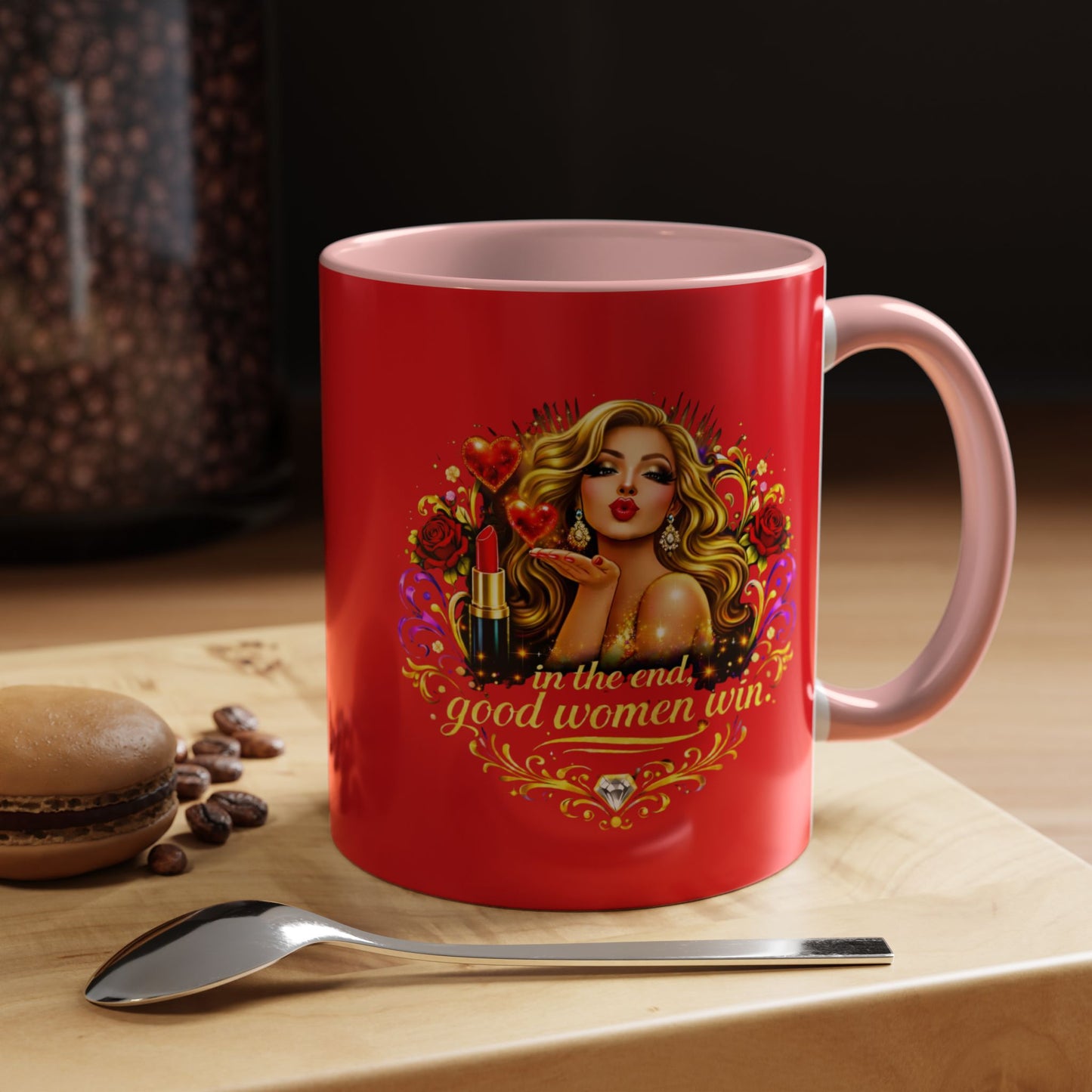 Coffee Mug — “In the End, Good Women Win” BLONDE Retro Glam Accent Mug (11/15 oz)