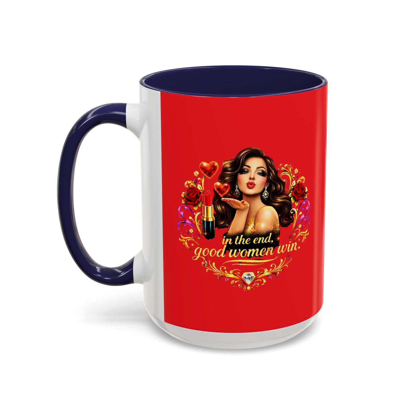 Coffee Mug — "In the End, Good Women Win" BRUNETTE Retro Pin-Up Design