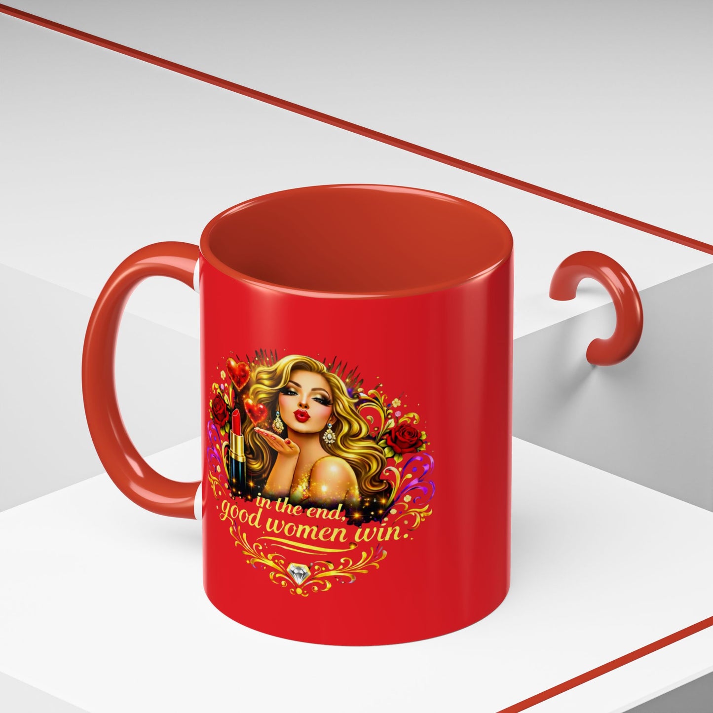 Coffee Mug — “In the End, Good Women Win” BLONDE Retro Glam Accent Mug (11/15 oz)