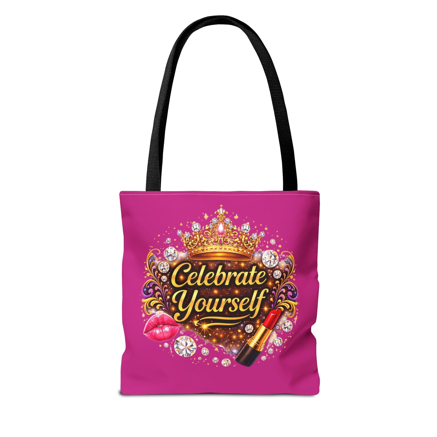 Celebrate Yourself Pink Tote Bag — Crown & Lipstick Glam Aesthetic