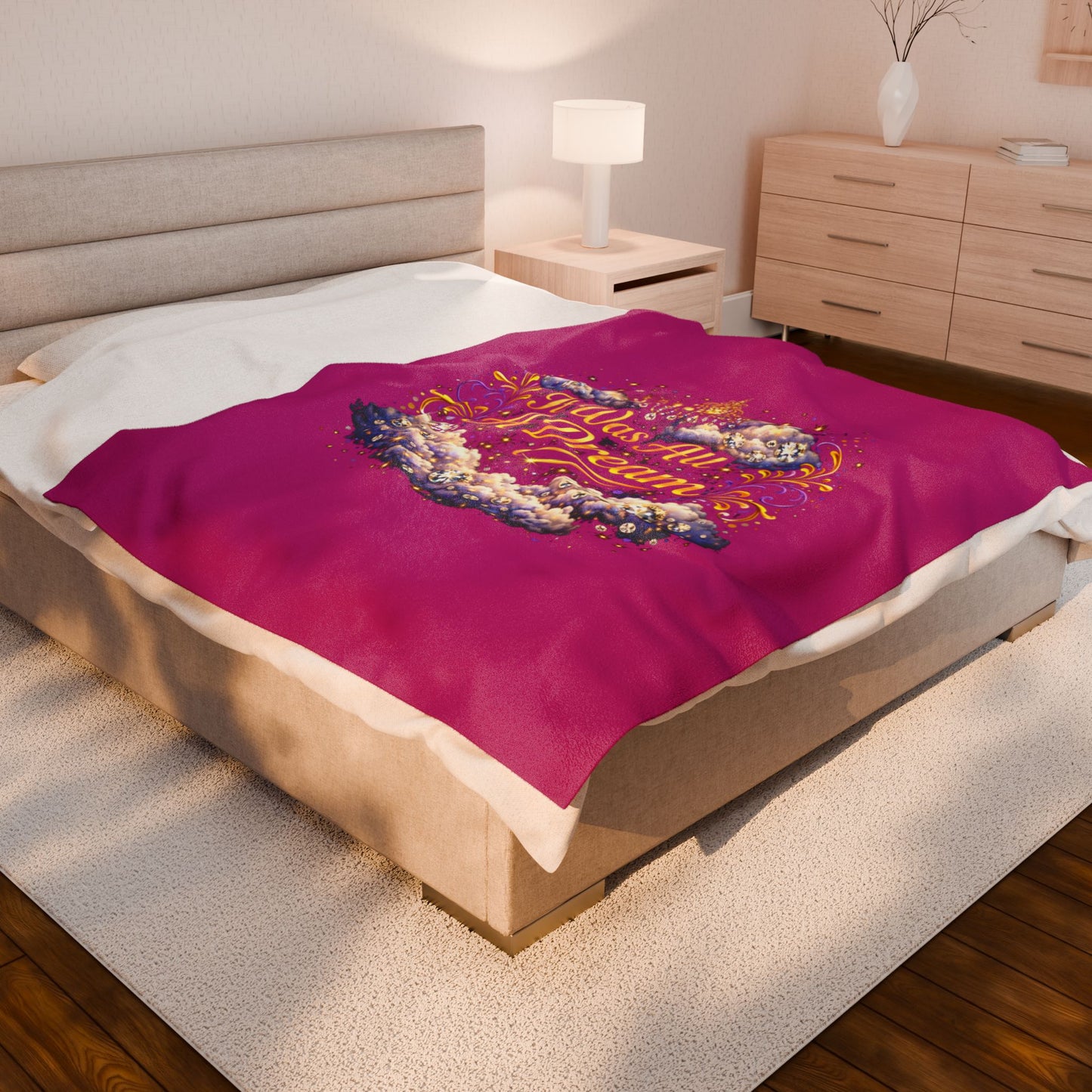 Dreamy Velveteen Plush Blanket - "It Was All A Dream" Cloud & Chandelier Design