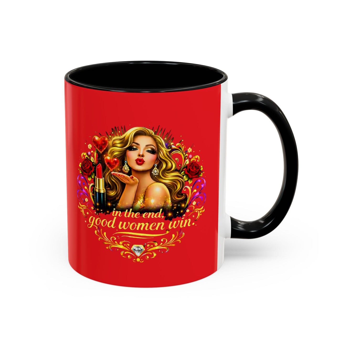 Coffee Mug — “In the End, Good Women Win” BLONDE Retro Glam Accent Mug (11/15 oz)