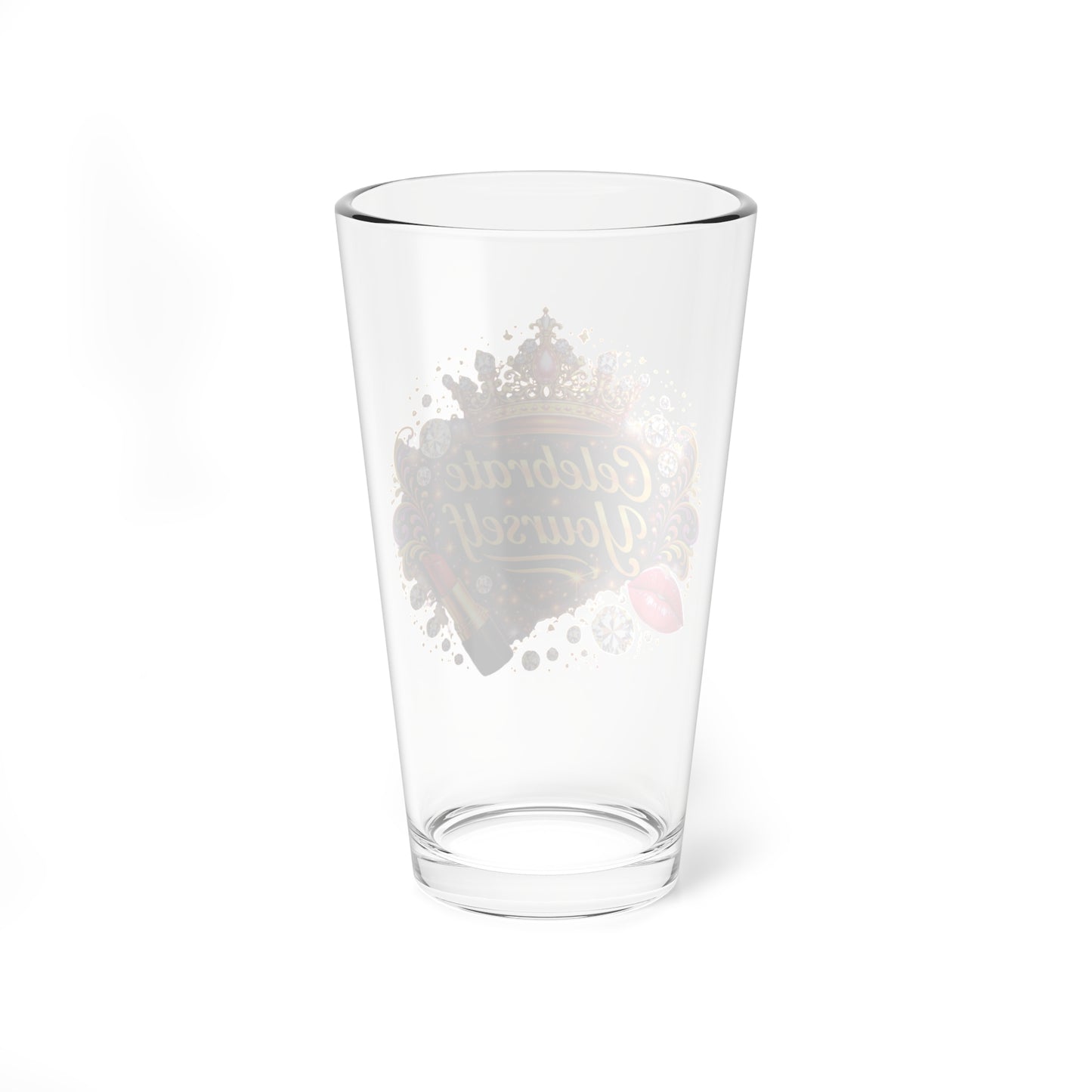 Mixing Glass — "Celebrate Yourself" Crown & Lipstick Cocktail Pint (16oz)