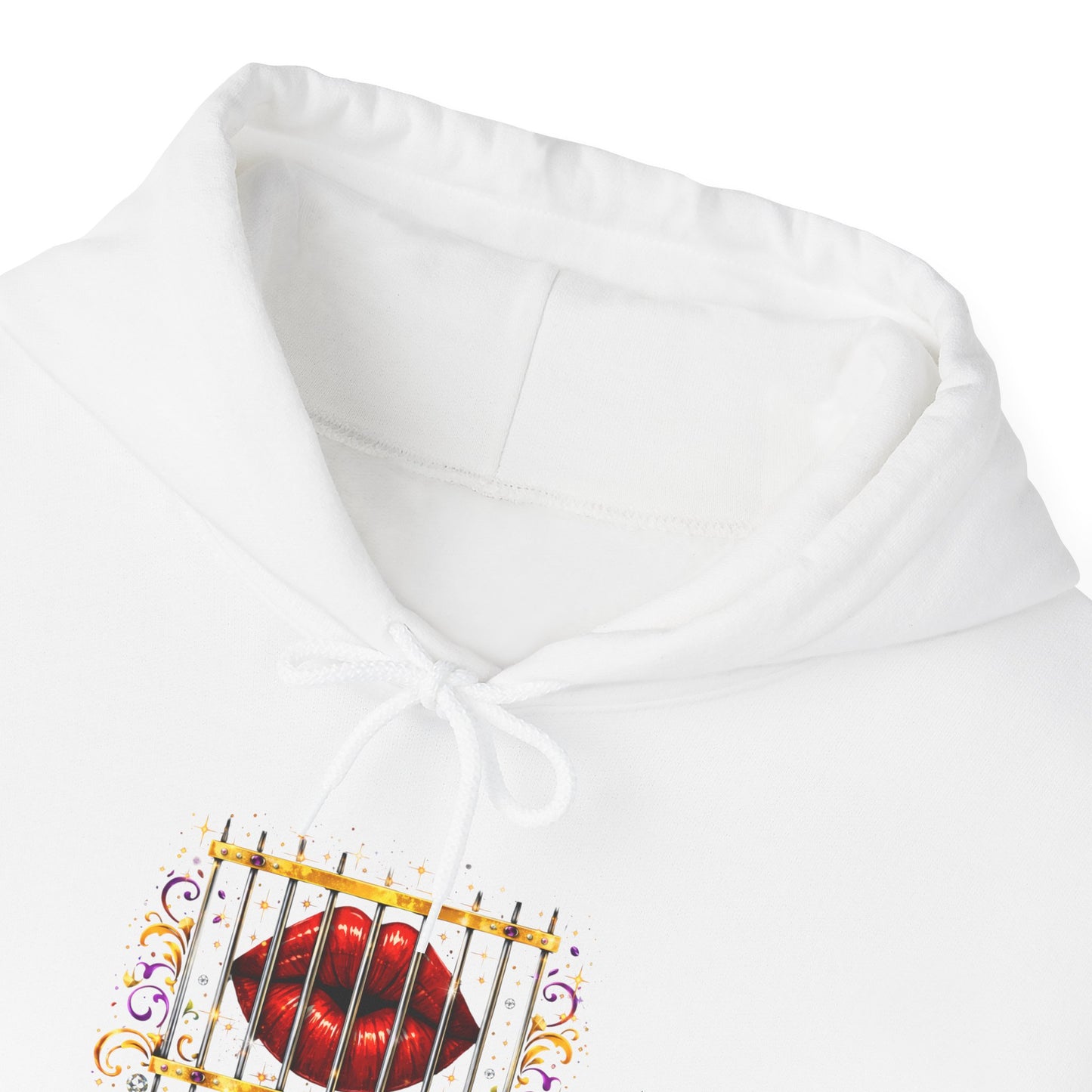 Kiss Through Bars Hoodie — Romantic Lip Print Pullover