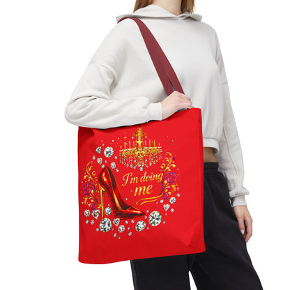 Red 'I'm Doing Me' Tote Bag — Glam High Heel & Chandelier Design