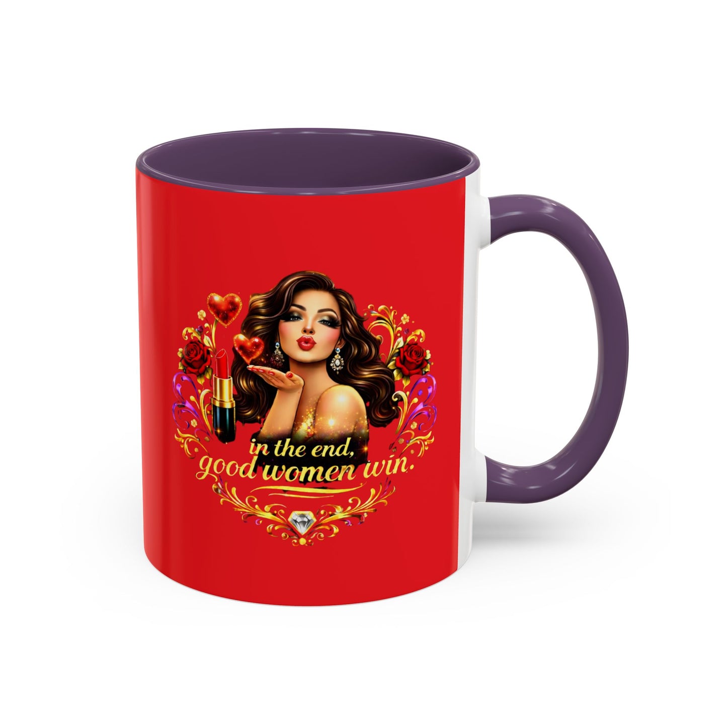 Coffee Mug — "In the End, Good Women Win" BRUNETTE Retro Pin-Up Design