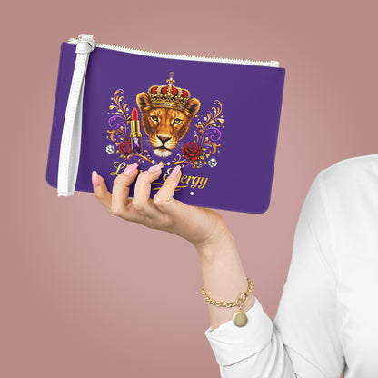Lioness Energy Clutch Bag — Regal Crowned Lion Cosmetic Wristlet