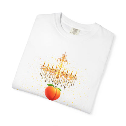 Peach & Chandelier Graphic Tee — "The only time I look back is on my holiday body"