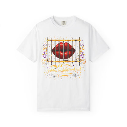 Graphic T-Shirt — Red Lips Behind Bars "My Ex Resides in Spiritual Jail"