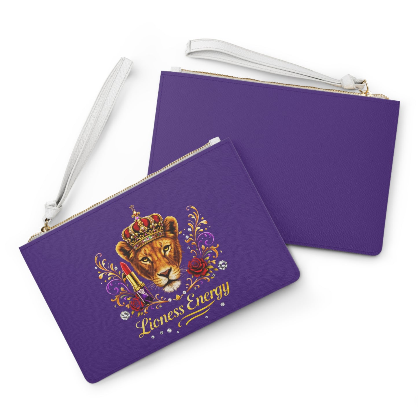 Lioness Energy Clutch Bag — Regal Crowned Lion Cosmetic Wristlet