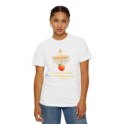 T-Shirt — 'The only home I ever knew was on my husband's family' Peach & Chandelier Graphic