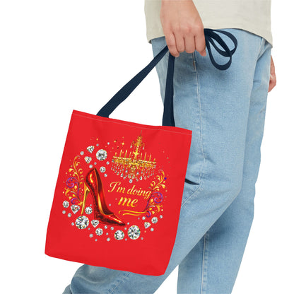 Red 'I'm Doing Me' Tote Bag — Glam High Heel & Chandelier Design