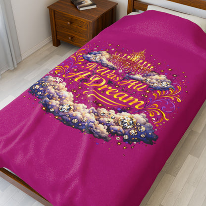 Dreamy Velveteen Plush Blanket - "It Was All A Dream" Cloud & Chandelier Design